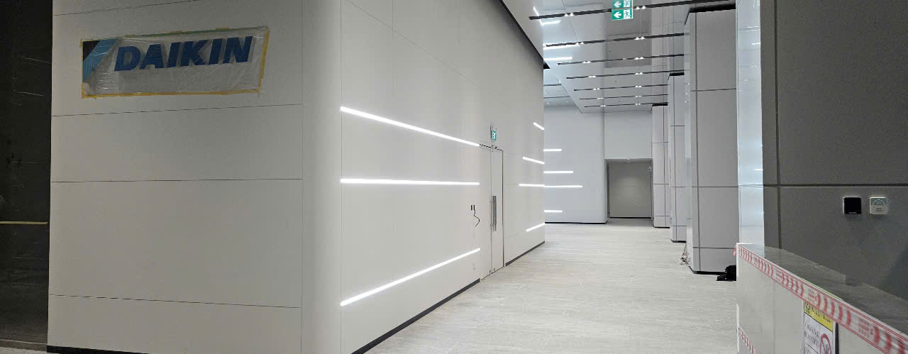 vách gỗ mdf an cường cho tòa nhà DaiKin